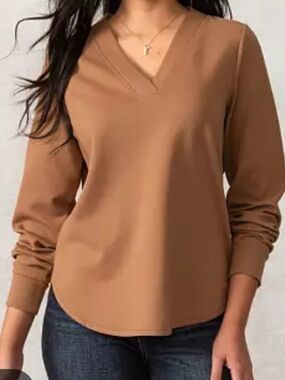 Buckle Black Carob Brown Long Sleeve V-Neck Blouse NWT Size Medium